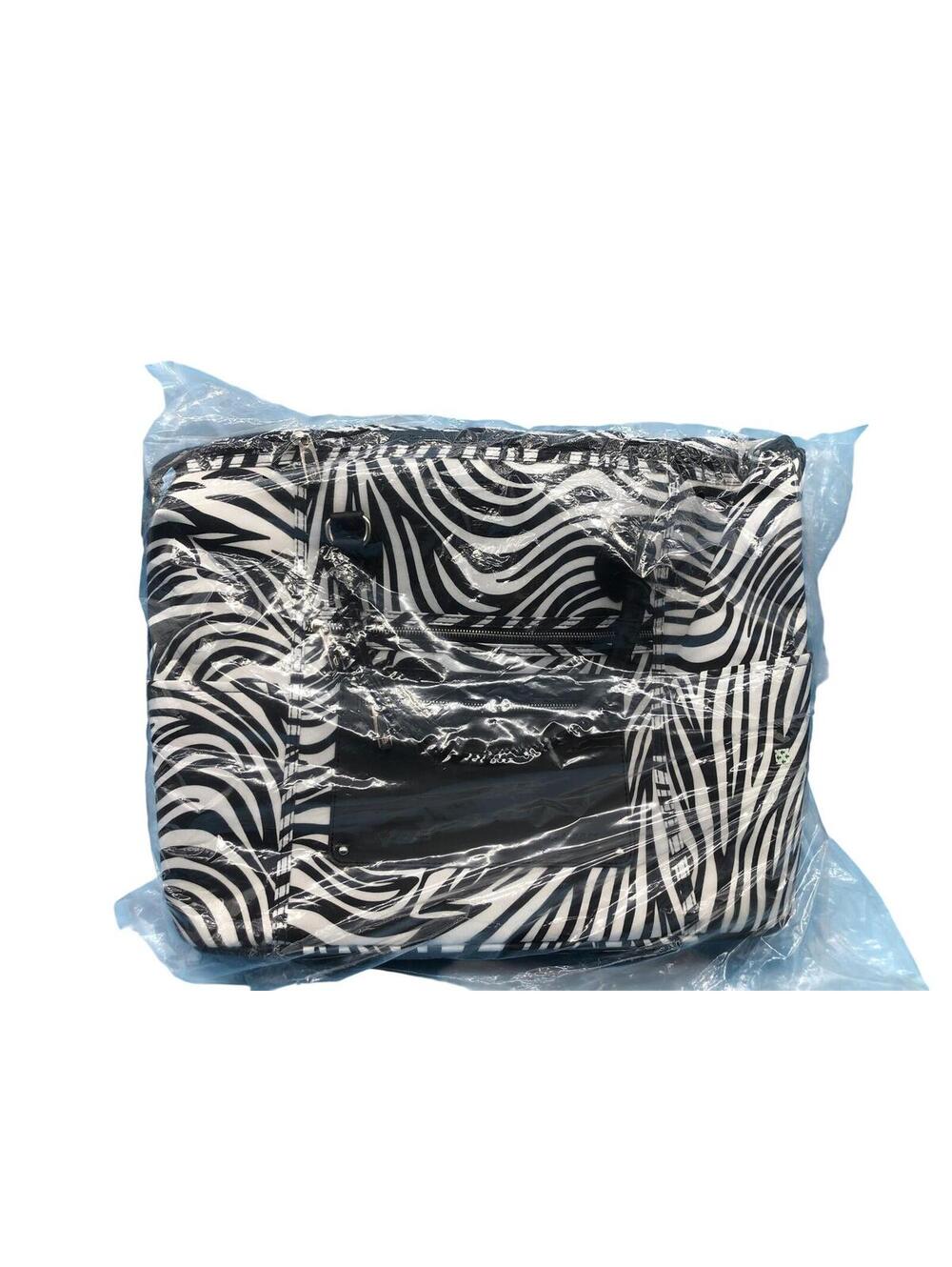 CALPAK Black White 16" Underseat Luggage Soft Rolling Bag Zebra Print Women